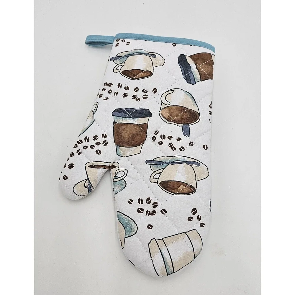 7 Pc Coffee Kitchen Set 2 Oven Mitts 3 Potholders 2 Towels Printed Hot Pads Cook